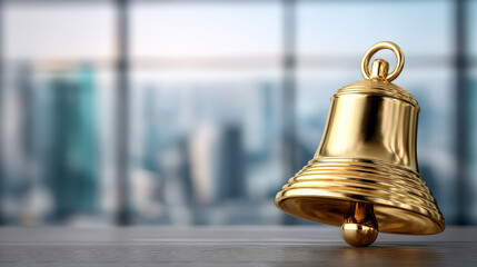 Gold bell notification alert icon minimal shiny metal focus elegant gold bell notification icon with shiny metal surface focus and blurred glass