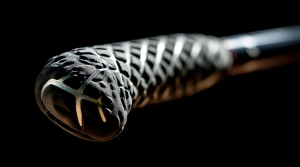 Textured golf grip macro shot with dramatic lighting, black background, and detailed surface