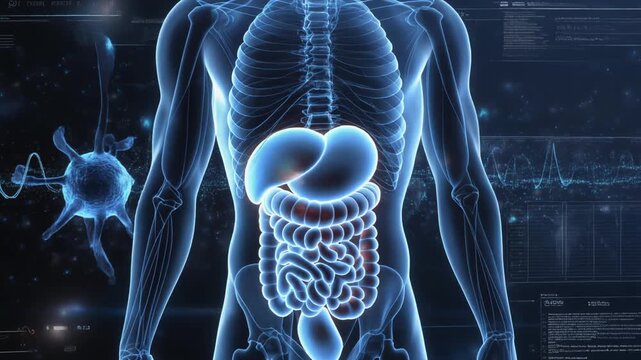 Human Anatomy and Physiology A Detailed Medical Illustration of the Digestive System and Cellular Structures