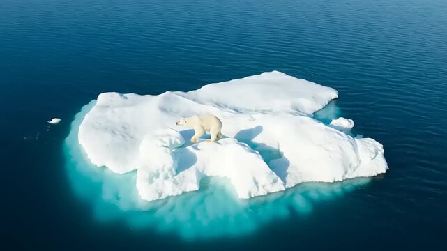A polar bear standing on a melting ice floe in the Arctic Ocean, showcasing climate change effects