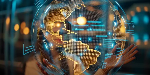 A kid girl learns online using futuristic technology. The concept of the integration of advanced digital tools in education, and learning experiences for the future generation. Generative AI.