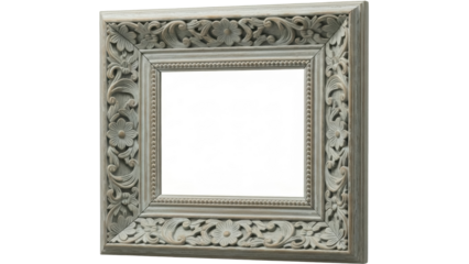 Isolated ornate square frame. decorative carved pattern. blank art gallery display case