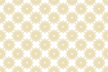 Seamless Luxury Gold Line Art Mandala Pattern Background. Elegant Decorative Vector Ornament on White Wallpaper