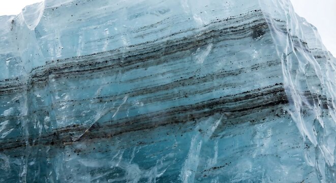 Stunning blue ice with black stripes and rugged texture