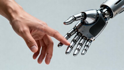 Human hand touching robotic hand