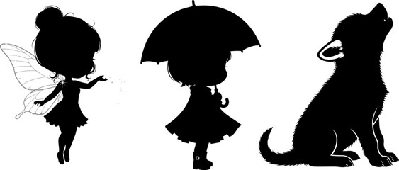 Black silhouette of a boy with backpack on transparent background