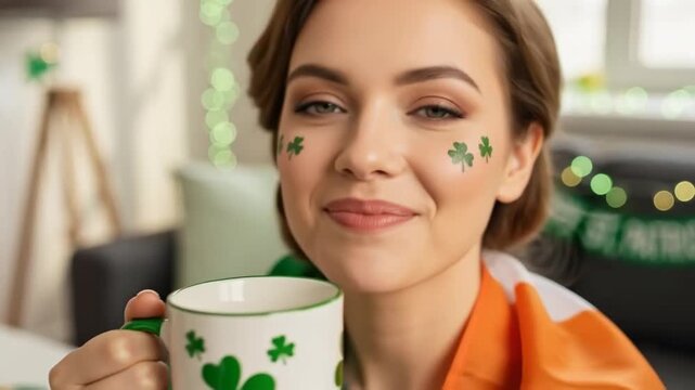 Joyful celebration with shamrocks and irish spirit inside festive home