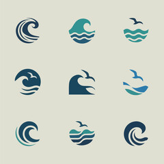 Naklejka premium Create kinds of collection of sea waves icons isolated victor art on white background.