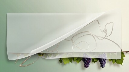 Illustrated black grape clusters covered by translucent paper with decorative silver lines.