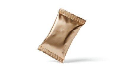 Golden snack package floating in air with shiny surface