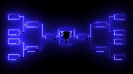 tournament bracket championship template with neon blue line animation on black background.