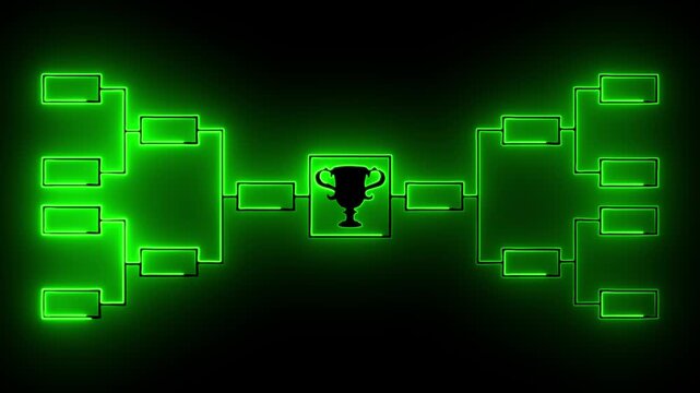  tournament bracket championship template with neon green line animation on black background.