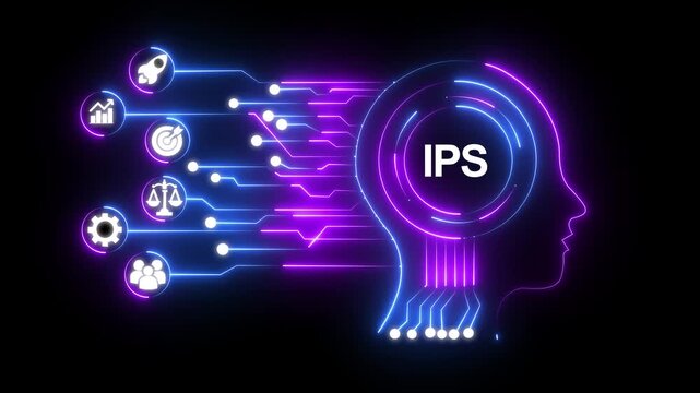 IPS writing business and technology concept, virtual display and network strategy, profit growth digital finance and business technology network animation. Smart Business concept 4k video animation