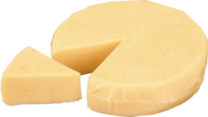 Swiss cheese wedge with characteristic holes isolated on white background, natural dairy product, semi-hard European cheese close-up for food, nutrition, and culinary concepts