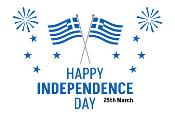 Greek Independence Day Vector Illustration with Waving Greek Flags, Fireworks and Stars Celebrating March 25 National Holiday, Patriotic Festive Design for Events and Media