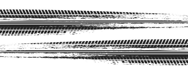 Naklejka premium Auto tire tread grunge element. Car and motorcycle tire pattern, wheel tyre tread track. Black tyre print.