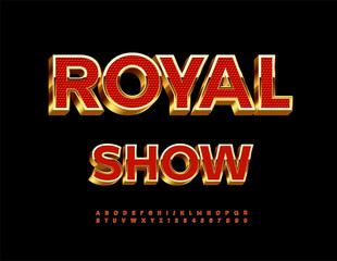 Vector Chic invitation Royal Show. Luxury Red and Golden Font. Amazing 3D Alphabet Letters and Numbers.