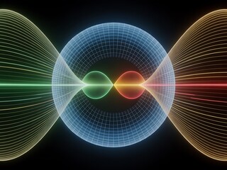 Abstract visualization of quantum energy waves within a futuristic data grid sphere