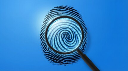 Exploring Unique Identity: Magnifying Glass on a Vivid Fingerprint, Security and Forensic Science Concept