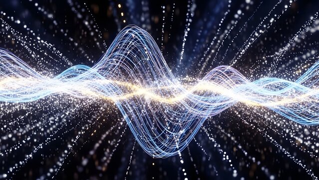 Abstract glowing energy wave background representing data flow, sound waves, and futuristic digital technology. - Powered by Adobe