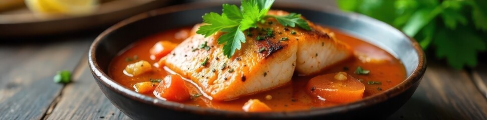 Thick, flavorful fish stew with vibrant vegetables, dinner, soup