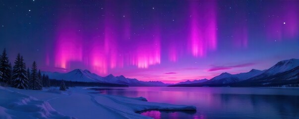 Vibrant purple aurora borealis explodes across night sky, norway, lights