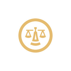 Simple professional scale icon inside a circular logo design. Scale of justice, law practice, minimal modern, legal system icon logo