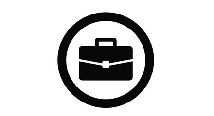 Fototapeta premium Minimalist black and white circular icon containing a simple silhouette of a professional briefcase or business bag in the center.