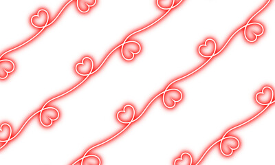 A repeating pattern of elegant white heart outlines on diagonal red stripes against a black...