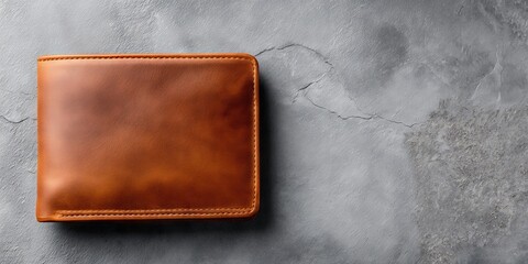 Leather Wallet on Concrete: A finely crafted leather wallet rests elegantly on a weathered concrete surface, exuding a sense of timelessness and understated luxury.