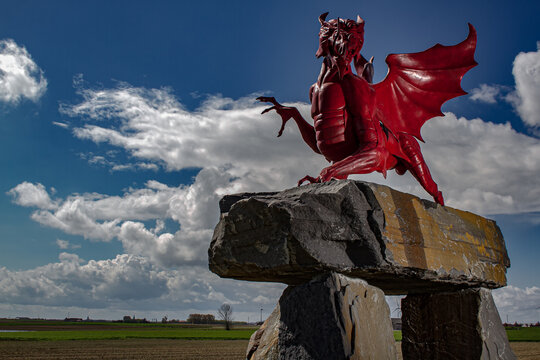 Welsh World War One Memorial with Red Dragon at Boezinge near Ypres, Flanders Fields, Belgium