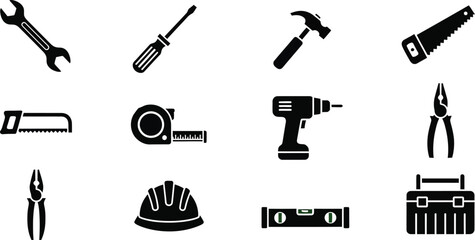 Obraz premium Black and white illustration of various hand tools