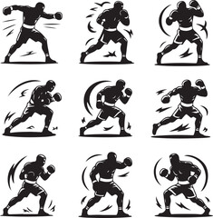 Obraz premium Dynamic boxing poses with powerful punches and movements