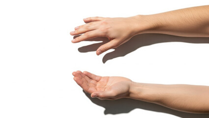 Two human hands reaching out isolated on white background