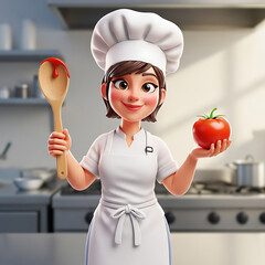3d illustration of a friendly female chef character