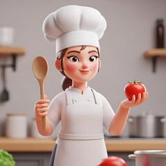 3d illustration of a friendly female chef character