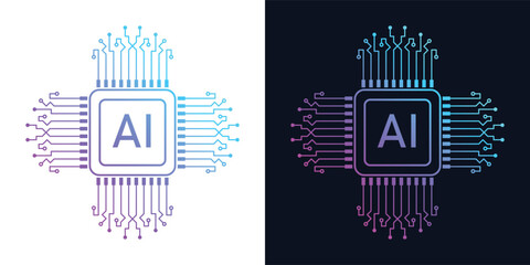 Artificial Intelligence AI Chip in Human Brain. Artificial Intelligence icon with Machine learning, digital skills, generative AI, AI technology, algorithm, virtual intelligence and future