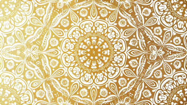 Intricate golden floral pattern with detailed white lace elements and soft gradients