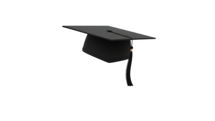 Black graduation cap or mortarboard with tassel, isolated on transparent background