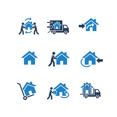 House moving and relocation icons set vector illustration