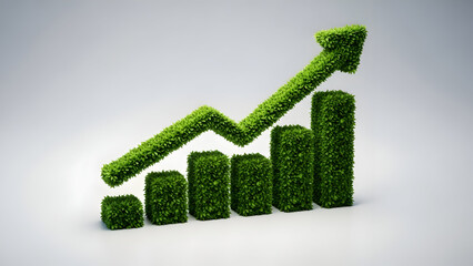 Green grass graph with upward trend on white background showing growth