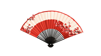 Winter seasonal Japanese icons with folding fan and plum blossom on transparent background