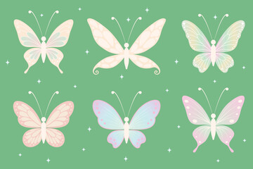 Pastel butterfly clipart set in soft fairy style Cute pastel butterflies illustration for spring fairy designs