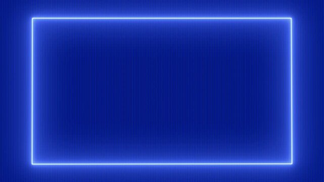Abstract futuristic blue neon rectangular frame on vertical lines background with copy space