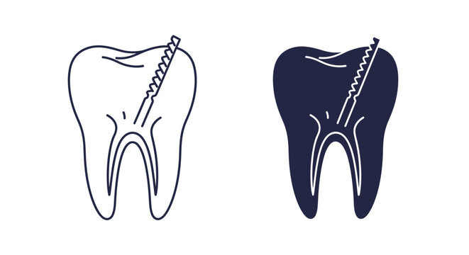 Dental root canal treatment icon stylized tooth with internal filling
