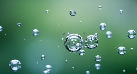Bubbles Floating in Clear Water Against a Soft Green Background in Natural Light Conditions