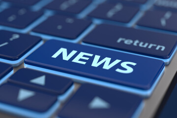 News button on computer keyboard. 3D illustration
