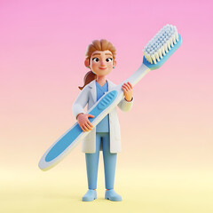 3d illustration of a female dentist character with dental care tools