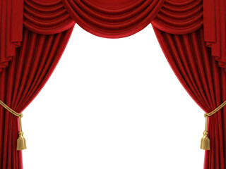 Elegant Red Theater Curtains with Gold Tassels on Transparent Background
