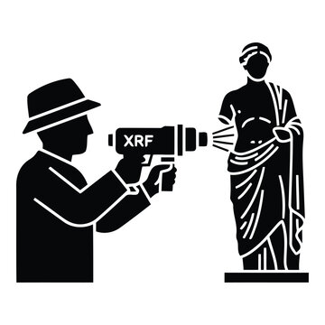 Scientist Analyzing Ancient Statue with XRF Gun for Material Analysis